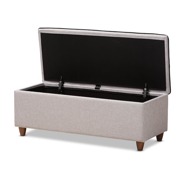 Marlisa Walnut Wood And Beige Tufted Storage Ottoman Bench